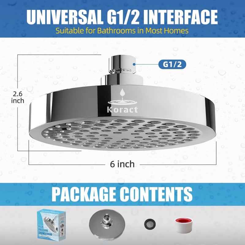 Koract Shower Head High Pressure Rain Premium Quality Luxury Design Anti-Clogging Silicone Nozzles Adjustable Replacement for Bathroom Shower Heads (6 inch Round) (Luxury Polished Chrome 6" Round) - Image 4